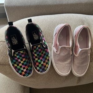 Vans Girls Slip-On Sneakers — Multi Checkerboard & Pink Glitter